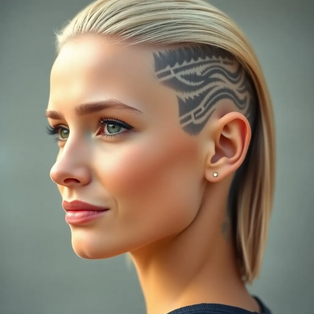 Women with undercut hairstyles featuring creative designs, showcasing bold, artistic, and edgy haircuts with shaved patterns.