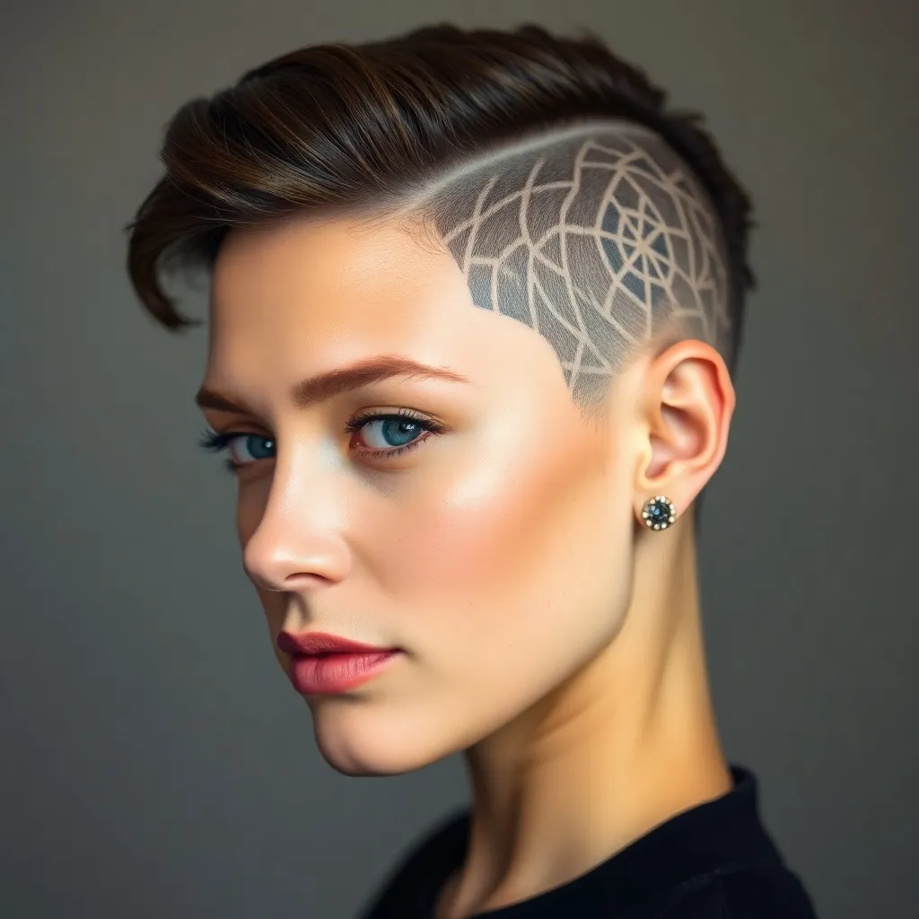 Women with undercut hairstyles featuring creative designs, showcasing bold, artistic, and edgy haircuts with shaved patterns.