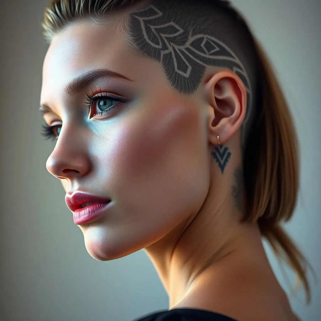 Women with undercut hairstyles featuring creative designs, showcasing bold, artistic, and edgy haircuts with shaved patterns.