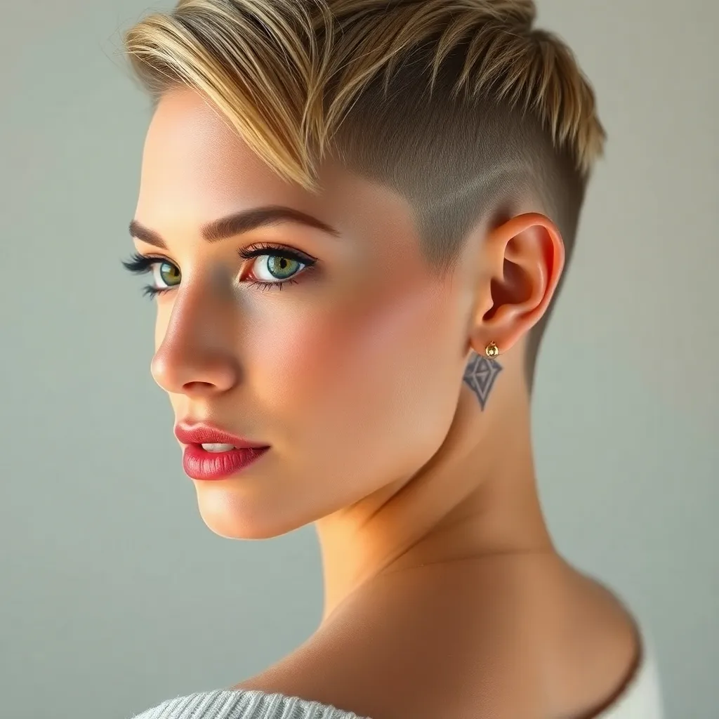 Women with undercut hairstyles featuring creative designs, showcasing bold, artistic, and edgy haircuts with shaved patterns.