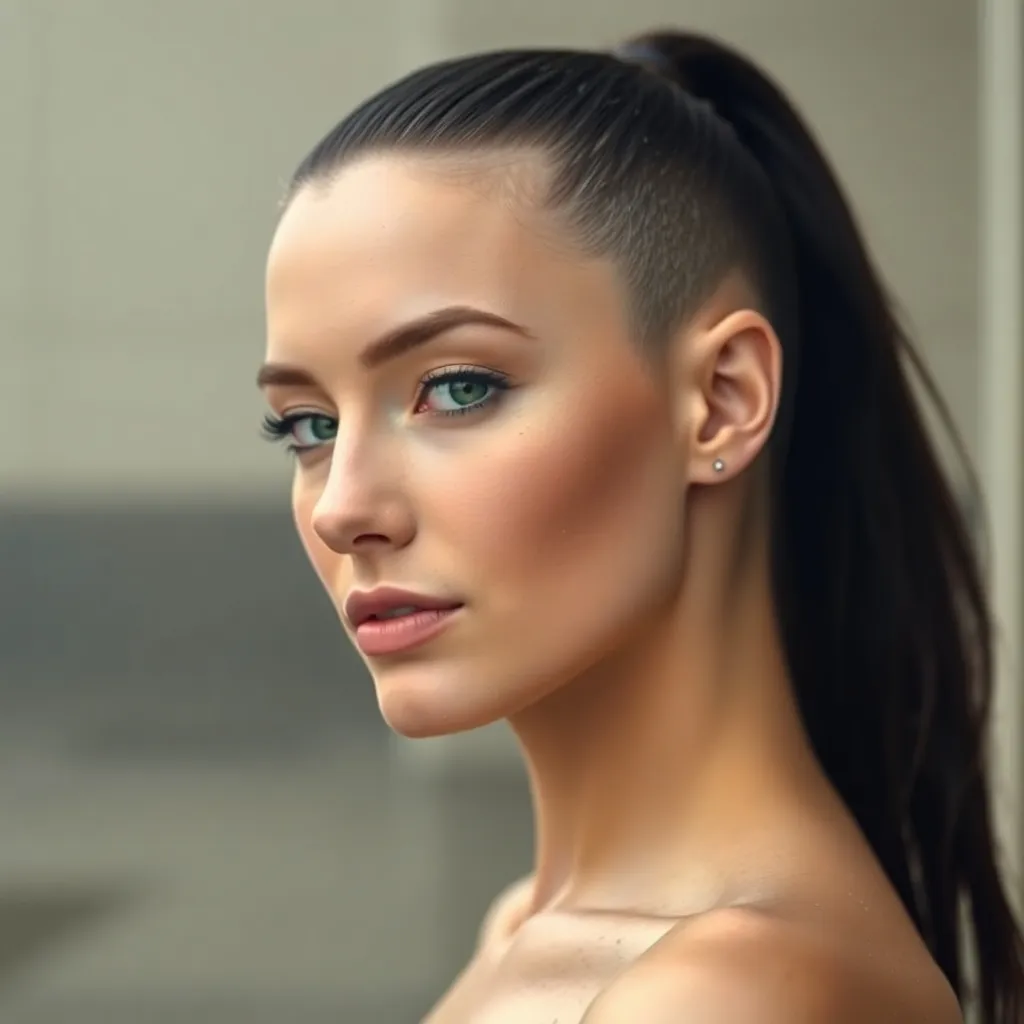 Women with undercut ponytail hairstyles showcasing edgy, versatile, and modern looks with shaved sides and sleek ponytails.