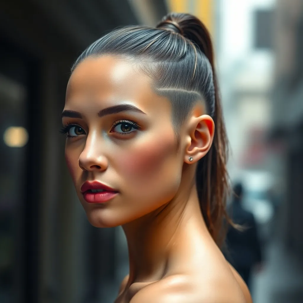 Women with undercut ponytail hairstyles showcasing edgy, versatile, and modern looks with shaved sides and sleek ponytails.